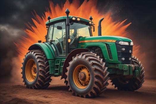 Modern tractor on a colored background. ai generative