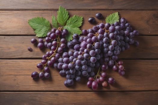 Bunch of fresh grapes on wooden table. Vintage style toned picture. ai generative