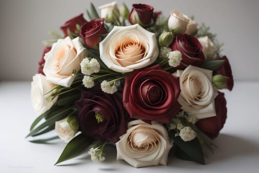 wedding bouquet of different colors on a solid color background. ai generative