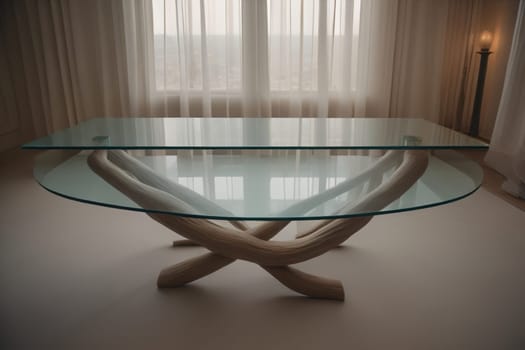 a glass table in a room. ai generative