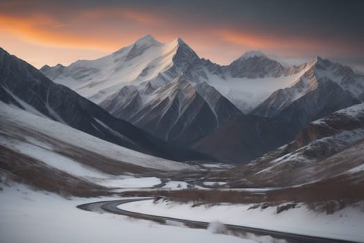 Mountains and snow-capped peaks of the Caucasus Mountains. ai generative