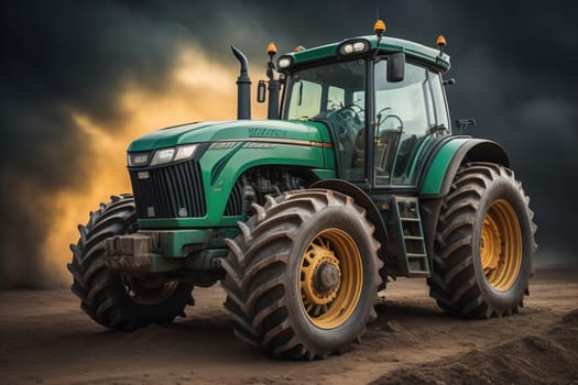 Modern tractor on a colored background. ai generative