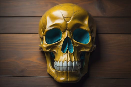 human skull on solid color background. Halloween concept. Close up. ai generative