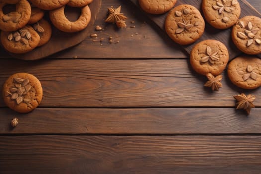 Cookies on a wooden table. Top view. ai generative