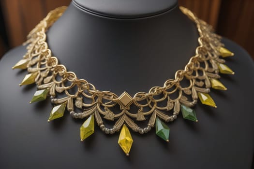 necklace on a mannequin in the studio on a solid color background. ai generative