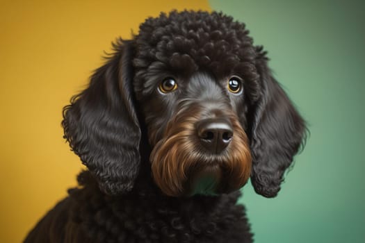 Portrait of a beautiful black dachshund puppy on a solid color background. ai generative