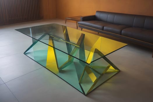 a glass table in a room. ai generative