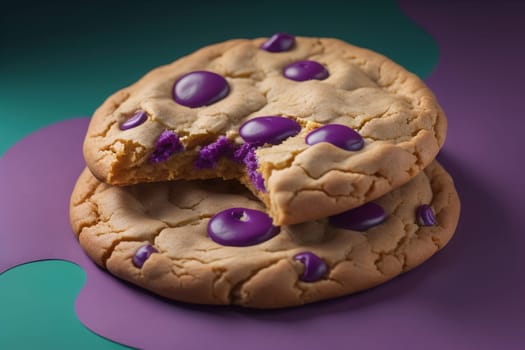 Chocolate chip cookies on orange background. Close up. Selective focus. ai generative