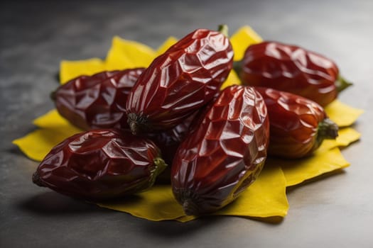 Dried fruits of date palm on a solid color background. Toned. ai generative
