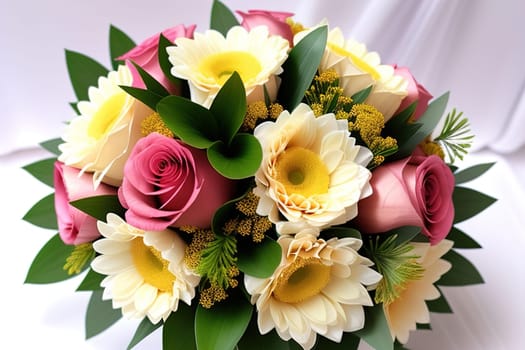 wedding bouquet of different colors on a solid color background. ai generative