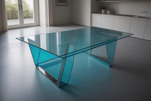 a glass table in a room. ai generative