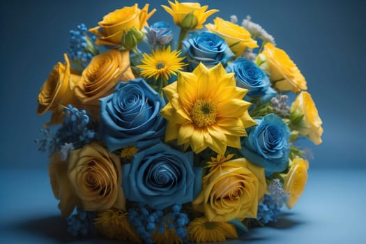wedding bouquet of different colors on a solid color background. ai generative
