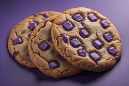 Chocolate chip cookies on orange background. Close up. Selective focus. ai generative