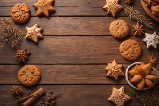 Cookies on a wooden table. Top view. ai generative
