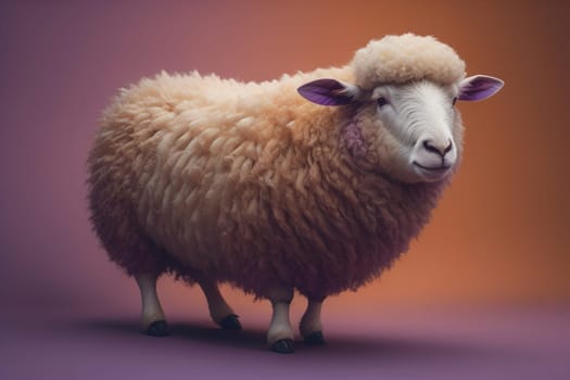 Sheep on a solid color background. Photo in old color image style. ai generative