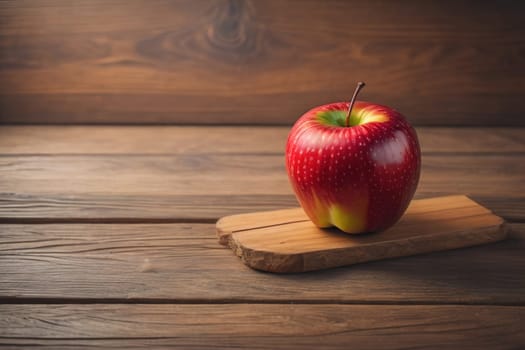 Red apple on a wooden background. ai generative