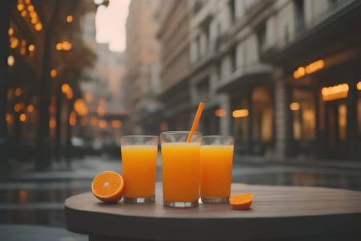 Glass of orange juice and fresh orange fruits. ai generative