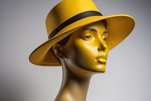 Female mannequin wearing hat, isolated on solid color background. ai generative