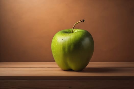 Green apple on a wooden table with dark background, shallow depth of field. The concept of healthy eating. ai generative