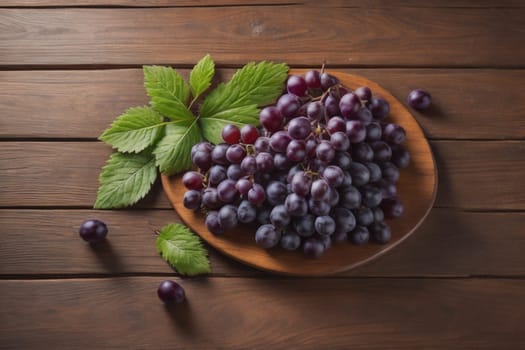 Bunch of fresh grapes on wooden table. Vintage style toned picture. ai generative