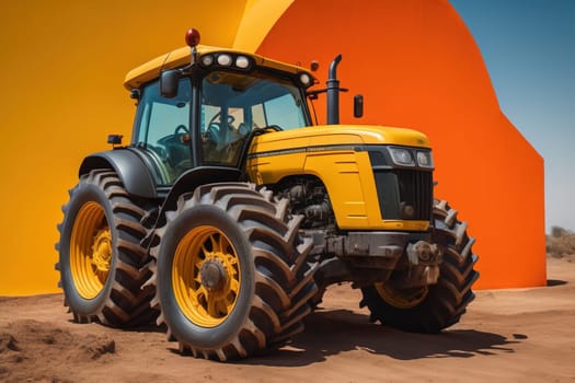 Modern tractor on a colored background. ai generative