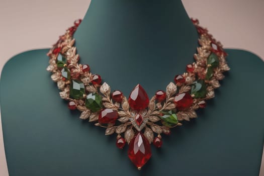 necklace on a mannequin in the studio on a solid color background. ai generative