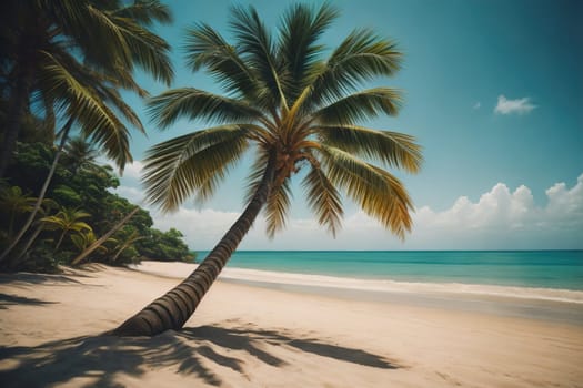 Beautiful tropical beach with coconut palm tree. ai generative