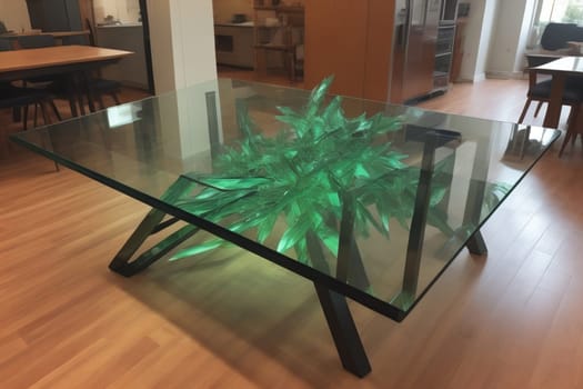 a glass table in a room. ai generative