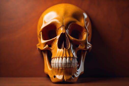 human skull on solid color background. Halloween concept. Close up. ai generative