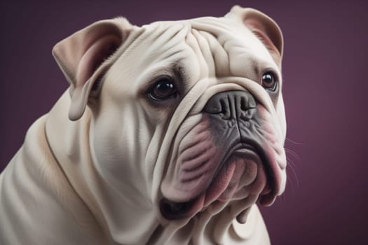 Portrait of a dog breed English Bulldog on a solid color background. ai generative
