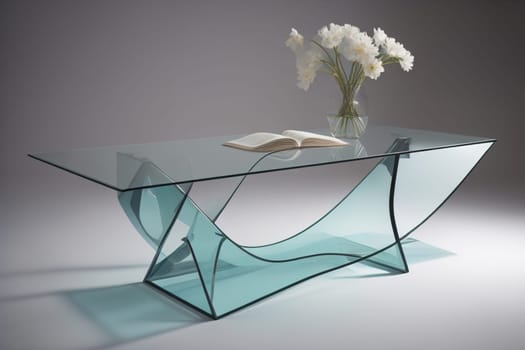 a glass table in a room. ai generative