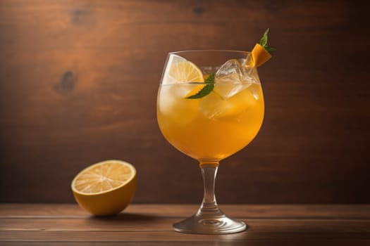 Alcohol cocktail drink on the table in bar. Toned image. ai generative