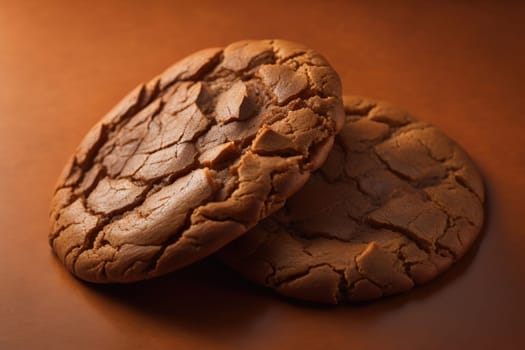 Chocolate chip cookies on orange background. Close up. Selective focus. ai generative