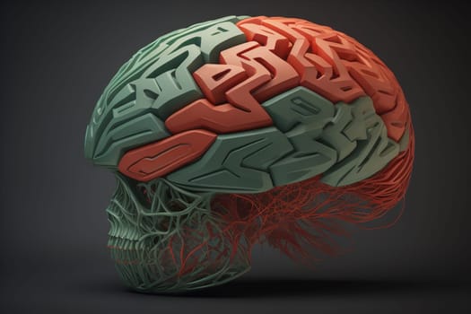 Human brain on a solid color background. ai generative