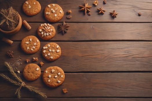 Cookies on a wooden table. Top view. ai generative