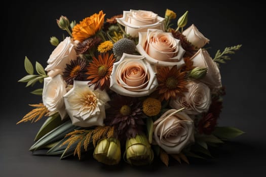 wedding bouquet of different colors on a solid color background. ai generative
