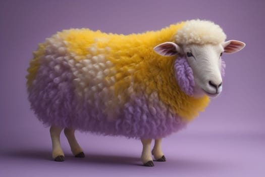 Sheep on a solid color background. Photo in old color image style. ai generative