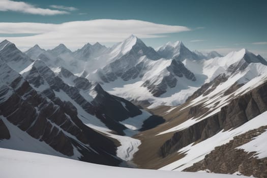 Mountains and snow-capped peaks of the Caucasus Mountains. ai generative