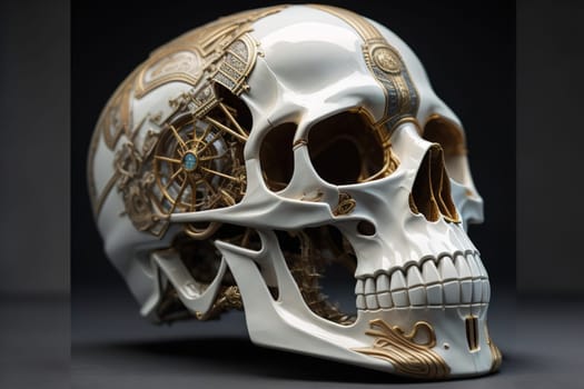 Human skull with gears and cogwheels. ai generative