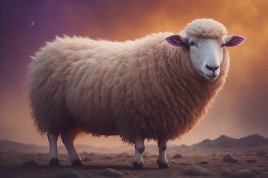 Sheep on a solid color background. Photo in old color image style. ai generative