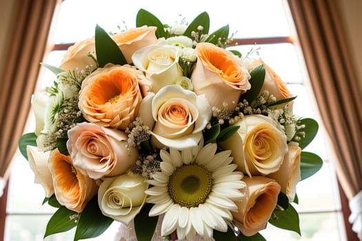 wedding bouquet of different colors on a solid color background. ai generative