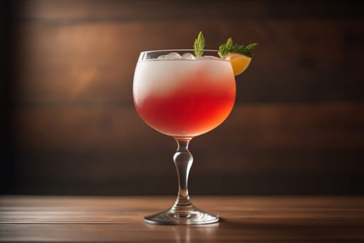 Alcohol cocktail drink on the table in bar. Toned image. ai generative
