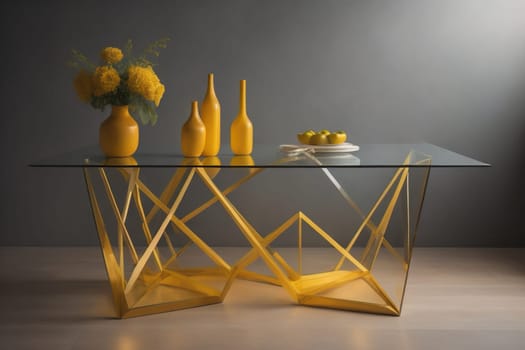 a glass table in a room. ai generative