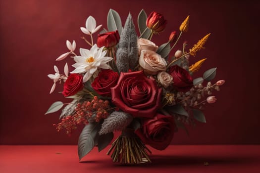wedding bouquet of different colors on a solid color background. ai generative