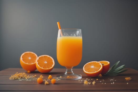 Glass of orange juice and fresh orange fruits. ai generative
