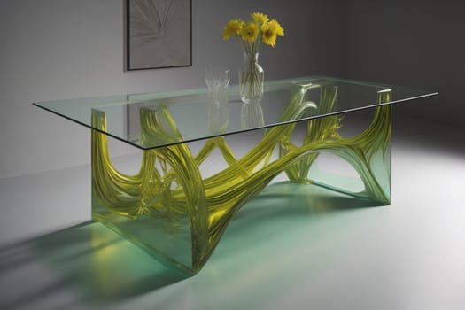 a glass table in a room. ai generative