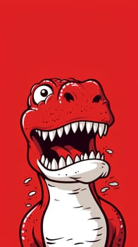 cartoon dinosaur with its mouth opening up on red background - AI Generative