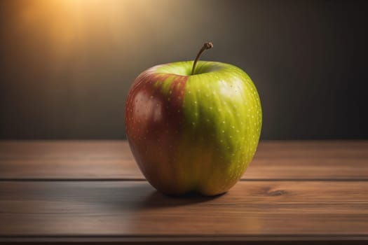 Green apple on a wooden table with dark background, shallow depth of field. The concept of healthy eating. ai generative