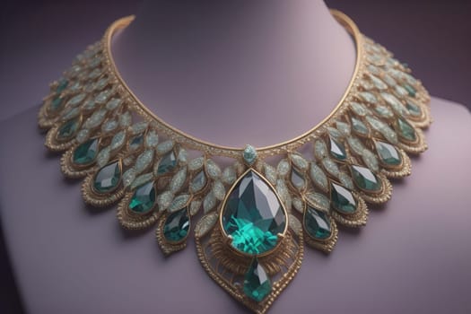 necklace on a mannequin in the studio on a solid color background. ai generative