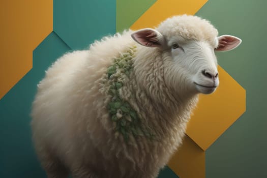 Sheep on a solid color background. Photo in old color image style. ai generative
